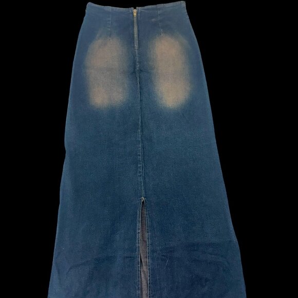 Long Distressed Denim Skirt - Picture 1 of 6